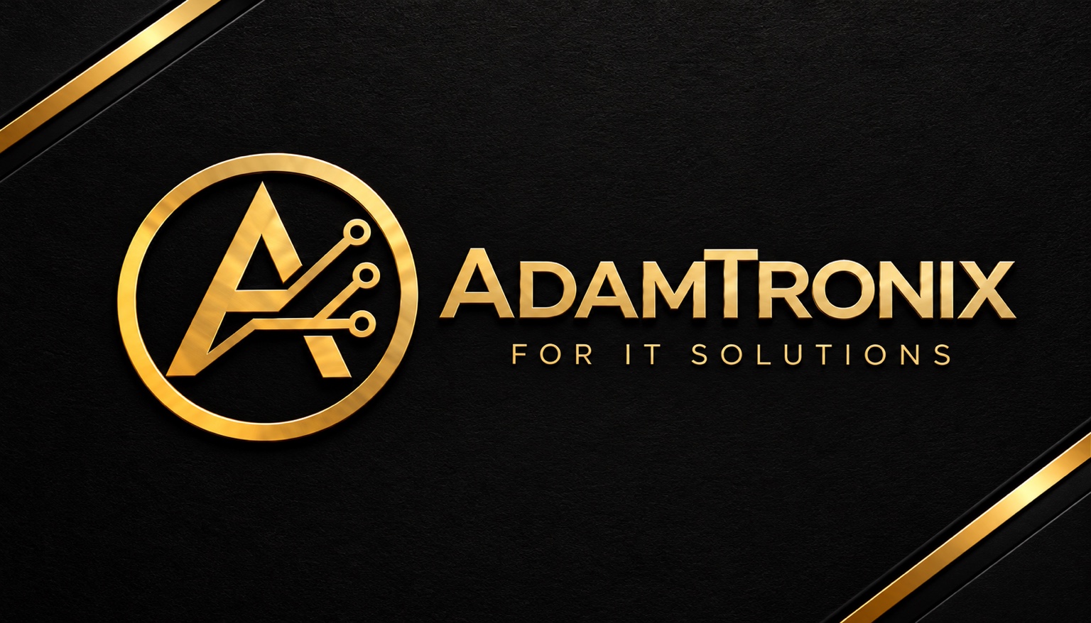 AdamTronix gold circuit logo and For IT Solutions wordmark